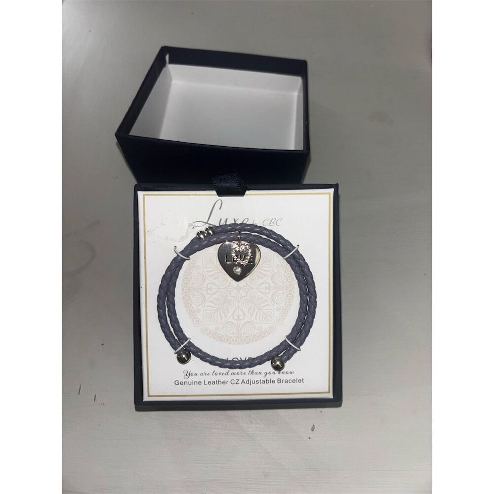 Lux Black Leather Adjustable Bracelet with Heart Charm​